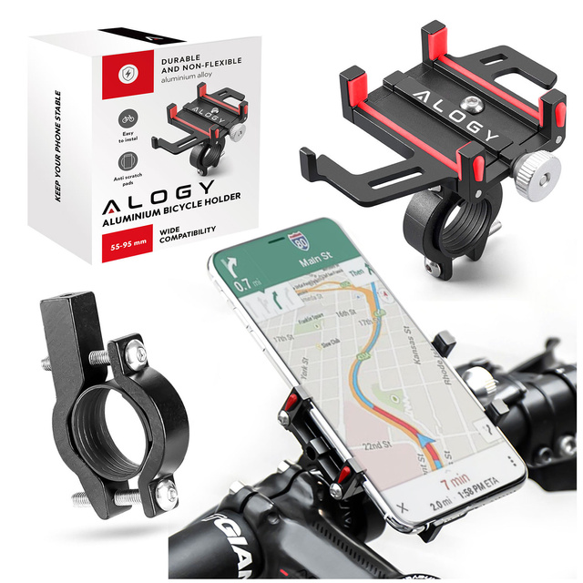 Alogy Uchwyt rowerowy Bike Phone Holder do telefonu 55-95mm na kierownicę na rower hulajnogę motor Czarny