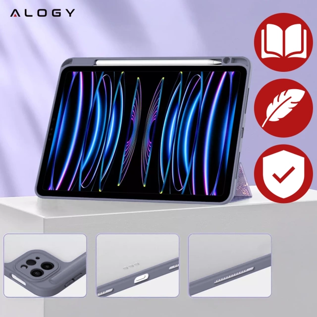 Etui hybrydowe z miejscem na rysik do Apple iPad Air 11" gen 7/6/5/4 | iPad Pro 11" 2018 Alogy Hybrid Book Cover Case Marble Fioletowe