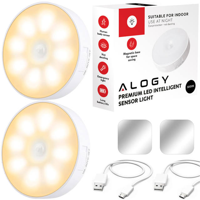 2x Alogy Lampka LED z czujnikiem ruchu Sensor Light Bezprzewodowa lampa nocna oświetlenie meblowe Światło ciepłe