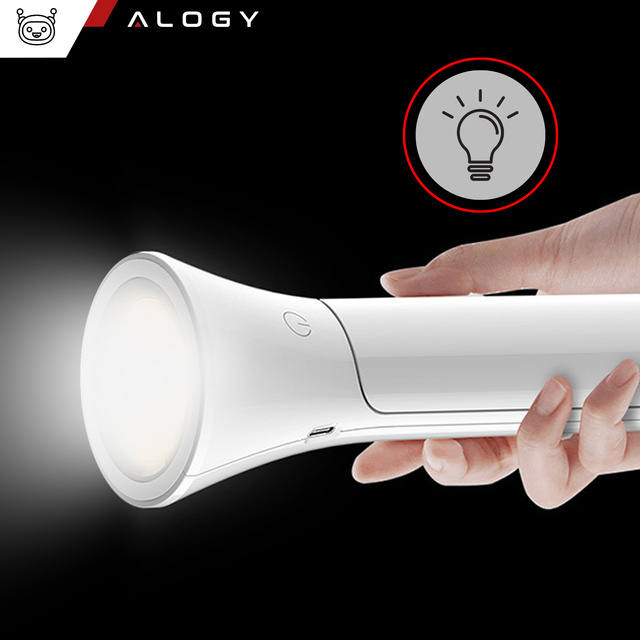 Alogy Lampka LED nocna biurkowa 2w1 Lampa i Latarka 3 tryby Bezprzewodowa Regulacja światła Biała