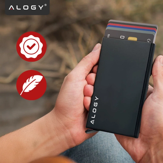 Alogy Portfel antykradzieżowy inteligentny RFID etui na karty minimalistyczne Czarne