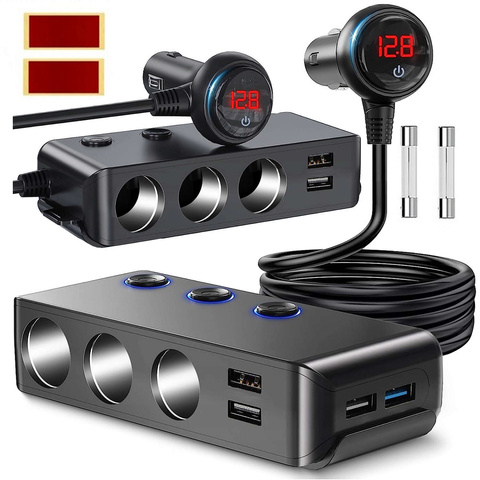 Alogy Adapter Rozdzielacz gniazda zapalniczki przełącznik 120W 3x Gniazdo zapalniczki + 4x USB QC Czarny