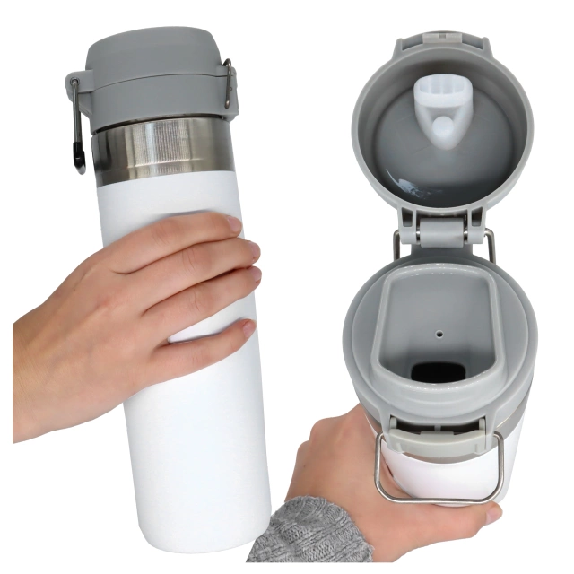 Kubek termiczny Termos Alogy ThermoGo™ 800ml Stalowy Szczelny Pakowny Podróżny do Kawy i Herbaty Sportowy Długo Trzymający Ciepło do Auta i Plecaka Biały