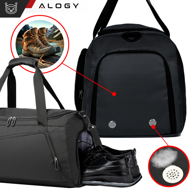 Alogy Torba sportowa treningowa na ramię męska damska na siłownie podróżna materiałowa termiczna pojemna 40l Czarna