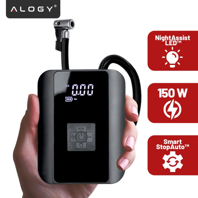 Alogy Pompka rowerowa kompresor powietrza bezprzewodowy przenośny z latarką 