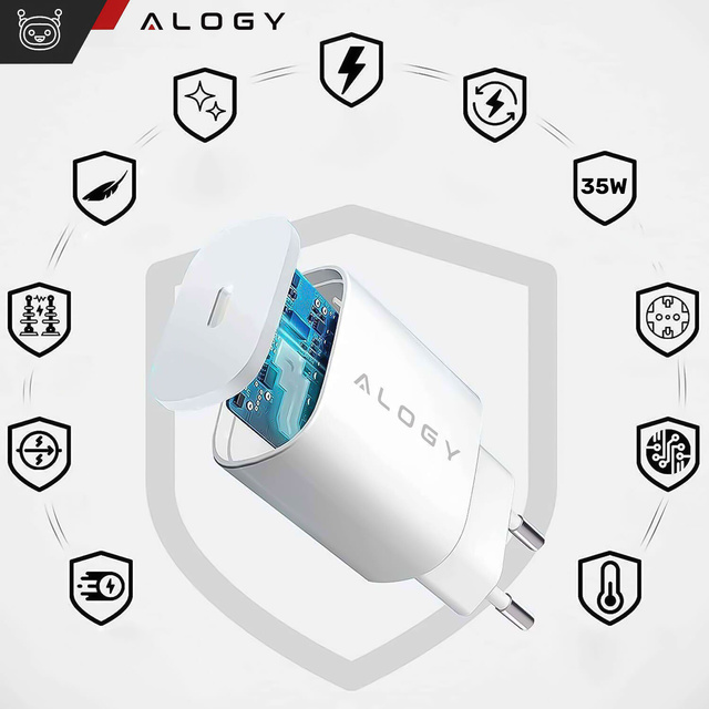 Alogy Ładowarka sieciowa szybka mocna 35W USB-C USB typ C PD GaN do iPhone Biała