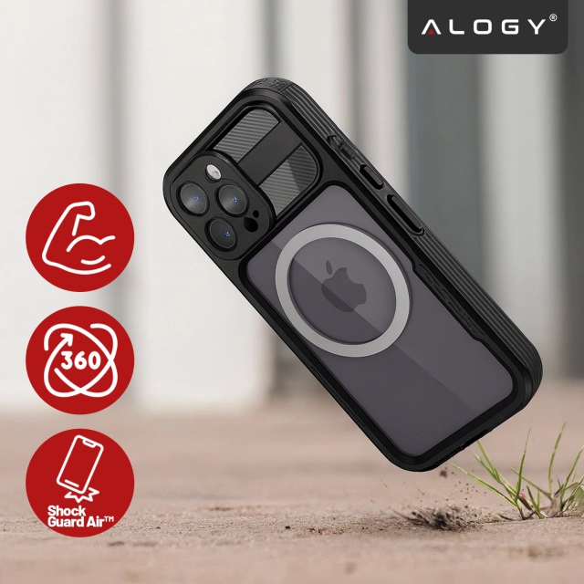 Etui Wodoodporne Alogy HydroArmor™ IP68 Case z przezroczystym tyłem Pancerna obudowa 360 do MagSafe do Apple iPhone 16 Pro Max
