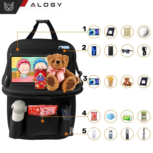 Alogy 2x Organizer samochodowy na przedni fotel siedzenie samochodu auta na tablet zabawki napoje Czarny