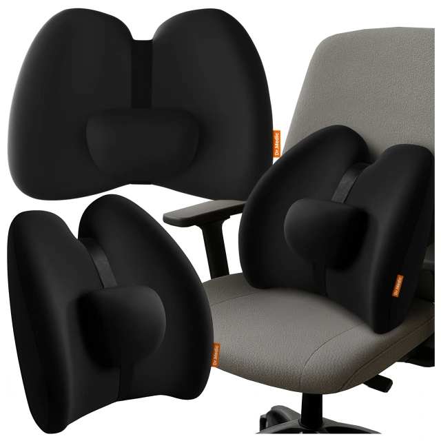 Poduszka samochodowa masująca lędźwiowa – ergonomiczne wsparcie pleców i odcinka lędźwiowego, elektryczny masażer z wibracjami i regulacją wysokości dla kierowcy i pasażera – Dr.Medic RelaxLumbar™