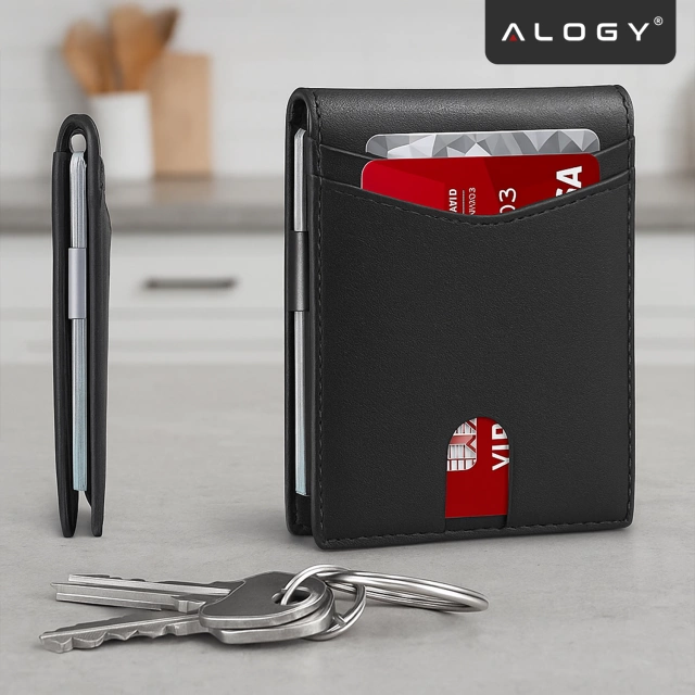 Portfel RFID Etui ochronne blokujące sygnał na karty dokumenty Alogy Small męski damski Wallet Czarny