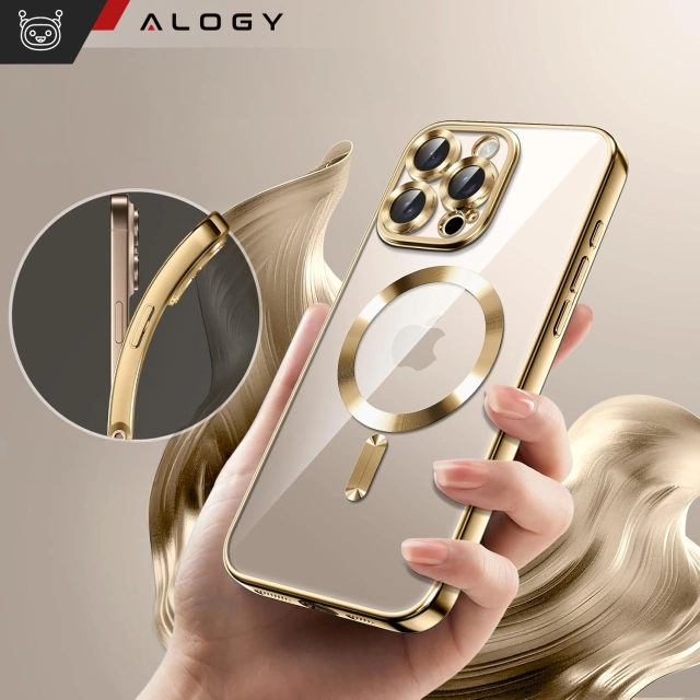 Etui MagSafe Case do Apple iPhone 16 Pro Alogy Glamour Luxury Ring obudowa złoto-przezroczyste + szkło hartowane