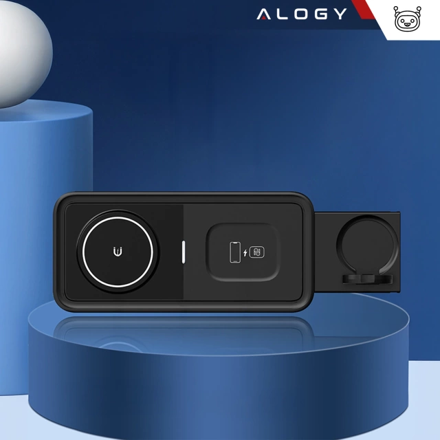 Ładowarka Indukcyjna Alogy Bezprzewodowa Qi PD QC 3.0 2w1 Szybka do Apple iPhone Airpods Watch Stacja ładująca stojak czarna 