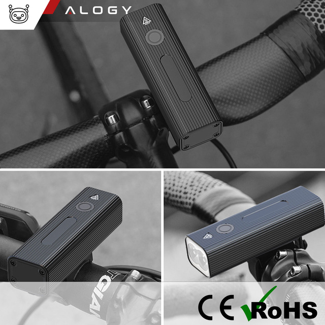 Alogy Lampka przednia na rower wodoodporna IPX5 P12 światełko LED oświetlenie rowerowe