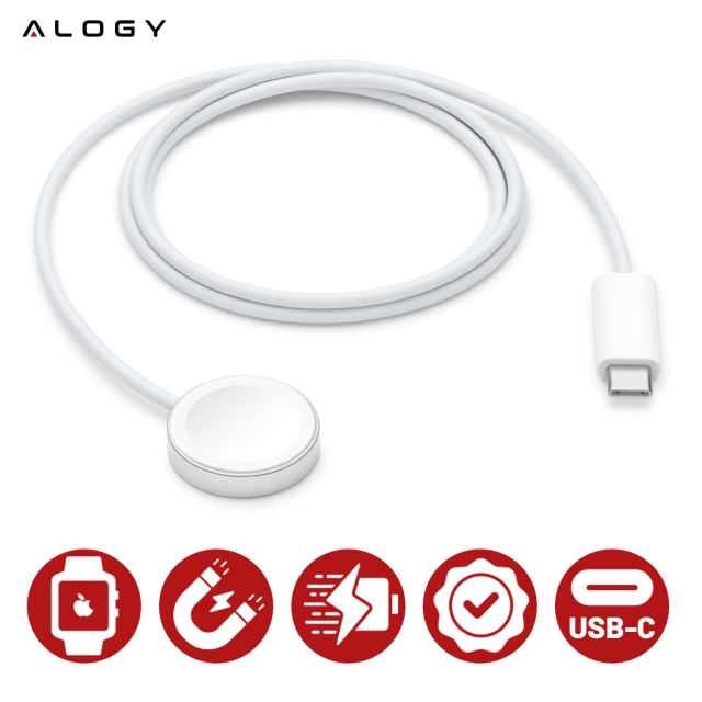 Alogy Ładowarka indukcyjna QI Charger do Apple Watch USB-C 100cm Biała