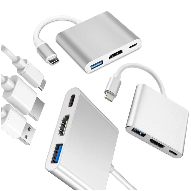 Alogy Adapter HUB 3w1 rozdzielacz USB-C 3.0 HDMI USB-A Srebrny