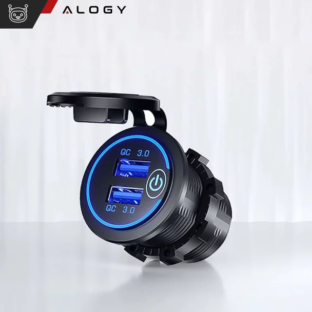 Alogy Zasilacz ładowarka do auta samochodowa konektory 2x USB QC 3.0 LED