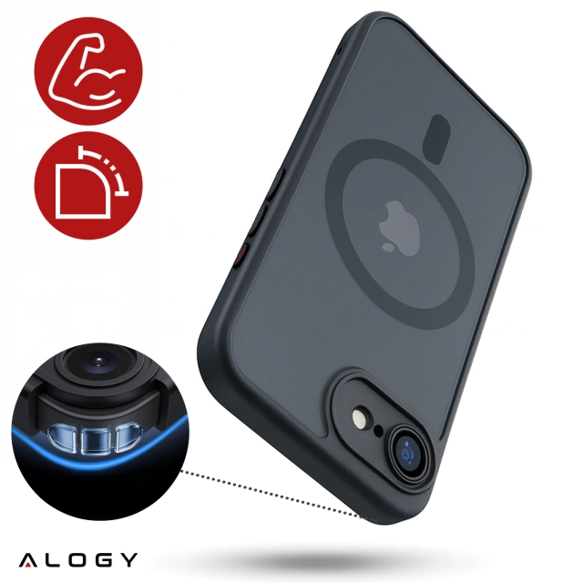 Etui do Apple iPhone 16e obudowa ochronna na telefon Alogy Matte HybridMag™️ Case do MagSafe Matowe Czarne