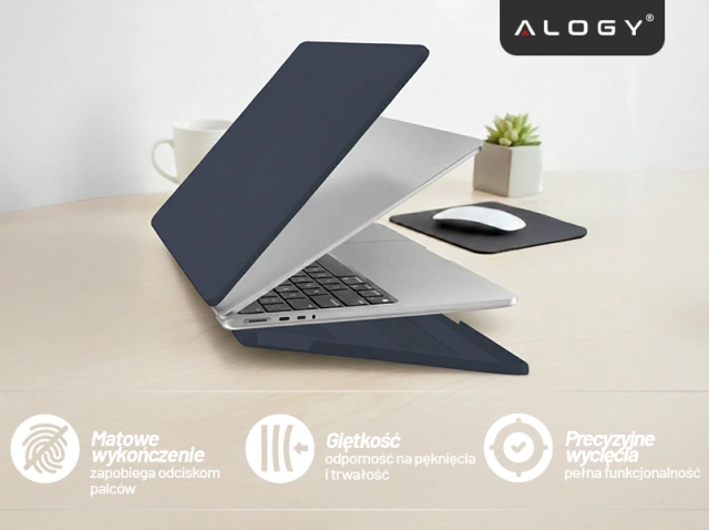 Etui do Apple Macbook Pro 14 2021-2024 (M1/M2/M3/M4) – elastyczna, matowa obudowa ochronna, lekka i odporna – Alogy AirGuard™ Granatowy