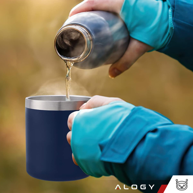 Alogy Kubek termiczny z uchwytem Thermal Mug otwierana pokrywka stalowy zimno i ciepło granatowy