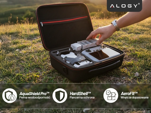 Alogy Hard Case Pokrowiec sztywny kuferek walizka etui do drona DJI Mini 4 Pro / DJI Mini 3 Pro / Mini 3 twarde z paskiem Czarny