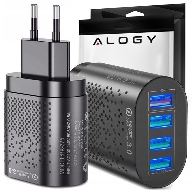 Alogy Ładowarka sieciowa szybka 4x USB Quick Charge 3.0 2.4A Czarna