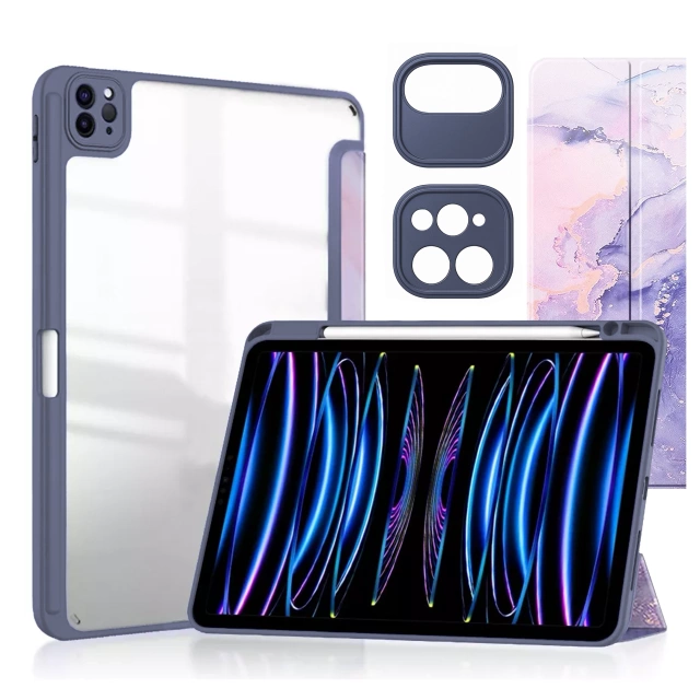 Etui hybrydowe z miejscem na rysik do Apple iPad Air 11" gen 7/6/5/4 | iPad Pro 11" 2018 Alogy Hybrid Book Cover Case Marble Fioletowe