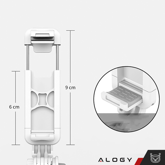 Alogy Q01 Selfie Stick Kijek Tripod Statyw + Pilot Bluetooth uchwyt na telefon do robienia zdjęć biały