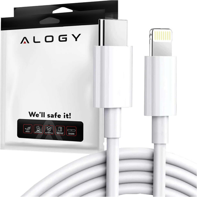Kabel 1m Alogy Fast Charging Cable USB-C do Lightning do ładowania 20W White 