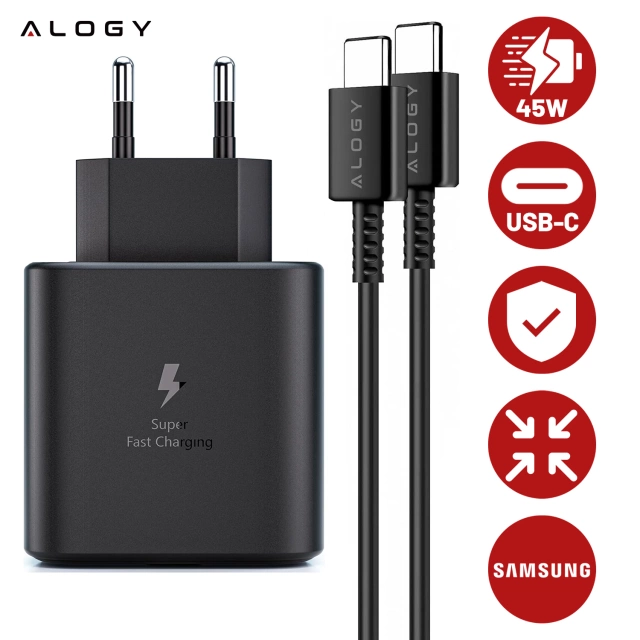 Alogy Ładowarka sieciowa USB-C typ C PD Premium szybka 45W 3A + Kabel Type-C 1M czarna