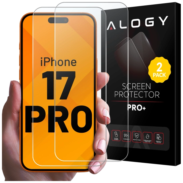 2x Szkło Hartowane Ochronne 9H do Apple iPhone 17 Pro, Wzmocnione i Odporne na Zarysowania, Łatwy Montaż Bez Bąbelków, Alogy Heavy Pro+™ – Przezroczyste