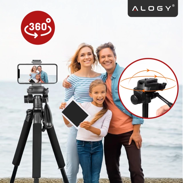 Alogy Statyw Fotograficzny Tripod Uniwersalny stojak do Kamer 1/4 uchwyt na telefon aparat 170cm Czarny