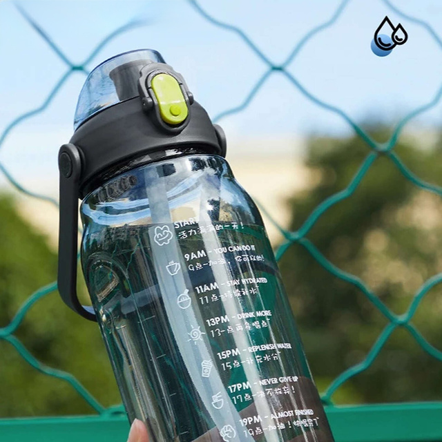 Alogy Butelka ze słomką Time Marker Water Bottle with Straw with Handle 1500ml Czarna
