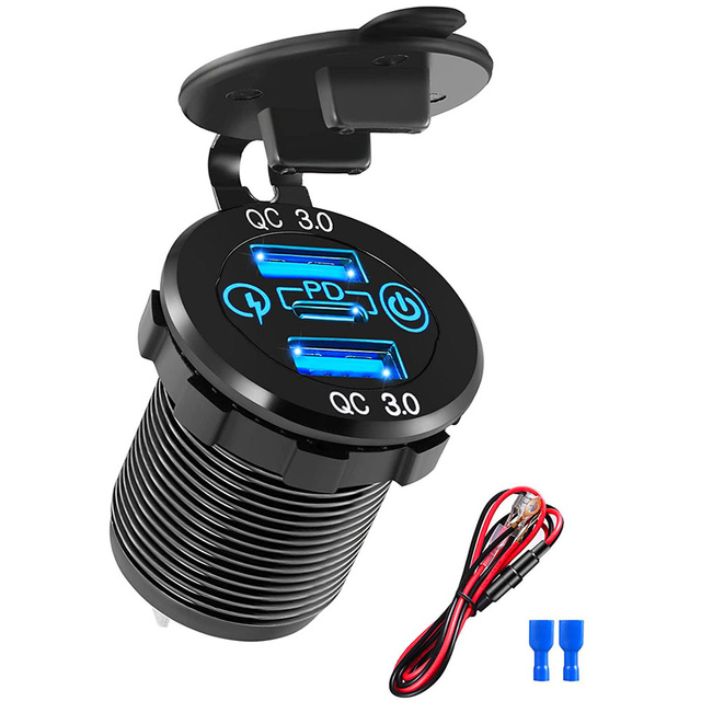 Alogy Ładowarka samochodowa LED gniazdo Mini Car Charge konektory Alogy 2x USB QC 3.0 + USB-C 60W