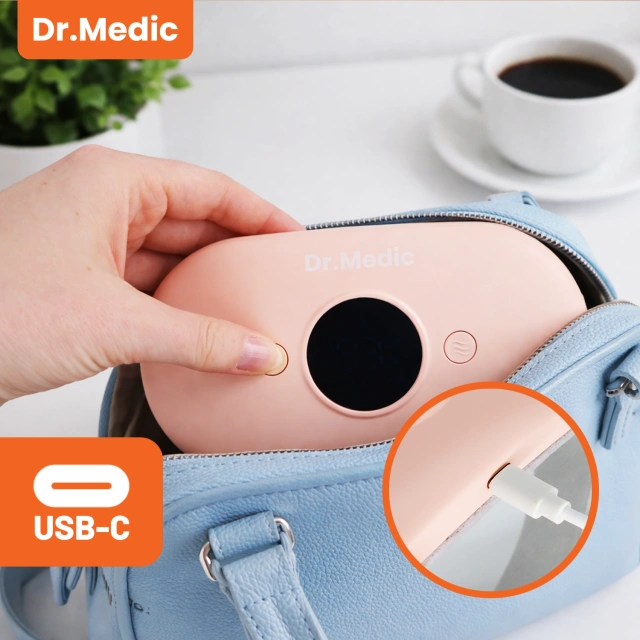 Pas Grzejący z Masażerem na okres i plecy - przeciwbólowy, ciepło + wibracje, 6 poziomów intensywności, akumulator 1800 mAh - Dr.Medic ThermoPulse™ Różowy