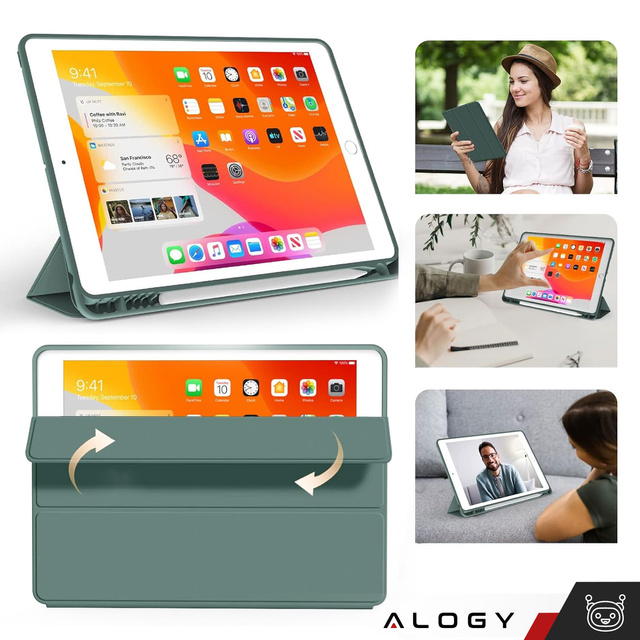 Alogy Etui na tablet Cheap Book Cover TPU + Pencil Space do Apple iPad 10.2 7/8/9Gen 2019/2020/2021 Zielone