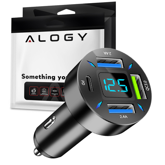 Alogy Ładowarka samochodowa Car Charger 66W 3xUSB 1xUSB-C Type C Szybkie ładowanie Quick Charge QC 3.0 PD