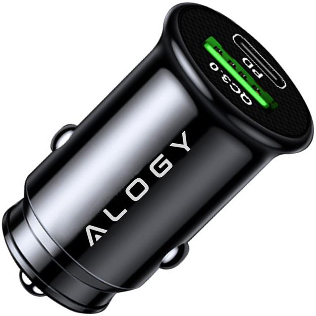 Alogy Car Ładowarka samochodowa USB QC 3.0 18W + USB C PD 20W szybka mocna do telefonu czarna