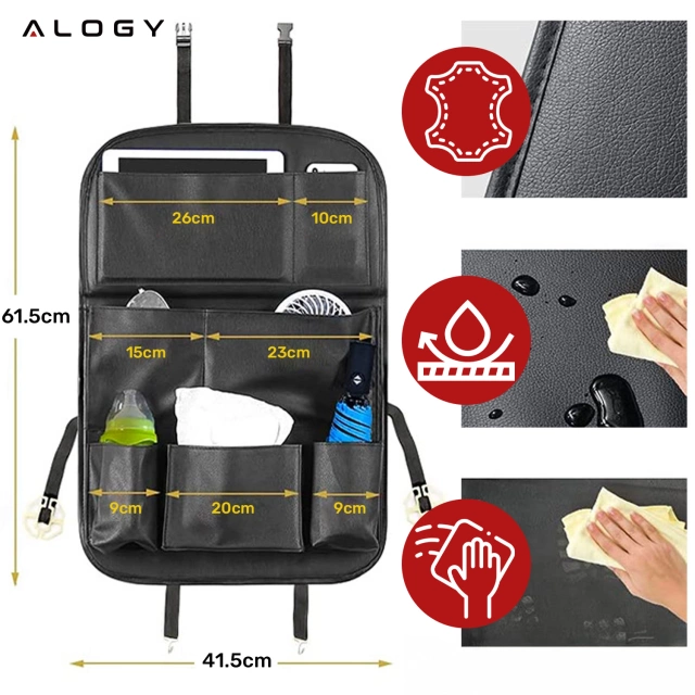 Alogy Organizer samochodowy ochraniacz na przedni fotel siedzenie samochodu auta stolik na tablet zabawki napoje Czarny