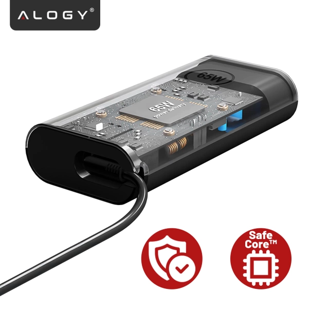 Zasilacz USB-C 65W PD do Laptopów HP Lenovo Asus Apple, Szybkie Ładowanie 20V 3.25A, Długi Kabel 2.8m, Kompaktowy i Wydajny, Alogy PowerBoost™ – Czarny