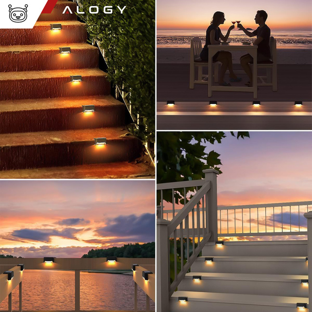 4x Lampa solarna ogrodowa LED na taras balkon schody balustradę z czujnikiem zmierzchu akumulator AAA zestaw 4 lampek