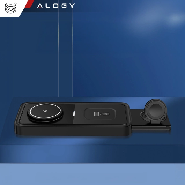 Ładowarka Indukcyjna Alogy Bezprzewodowa Qi PD QC 3.0 2w1 Szybka do Apple iPhone Airpods Watch Stacja ładująca stojak czarna 