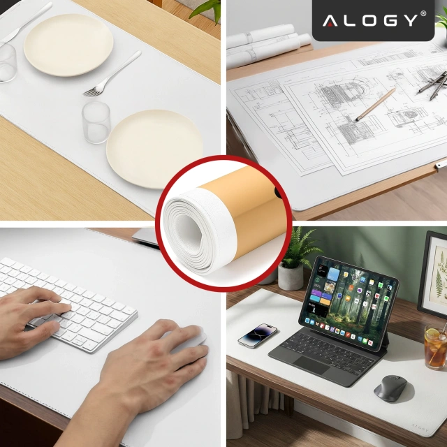 Podkładka na biurko 80×40 cm – antypoślizgowa mata ochronna z eleganckiej ekoskóry PU, pod mysz i klawiaturę, stylowa i trwała – Alogy WorkMat™ Biała