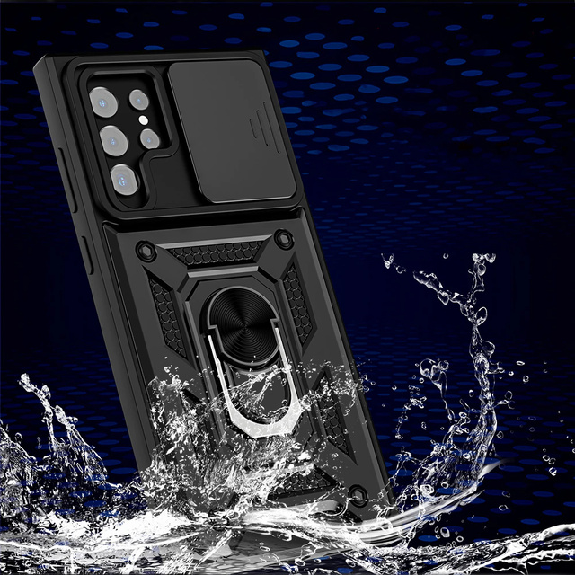 Alogy Etui na telefon obudowa z osłoną aparatu Camshield Stand Ring do Samsung Galaxy S22 Ultra Czarne