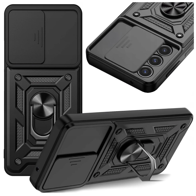 Etui do Samsung Galaxy S25 Ultra pancerne Slide Case Ring obudowa ochrona aparatu Camshield Alogy czarne