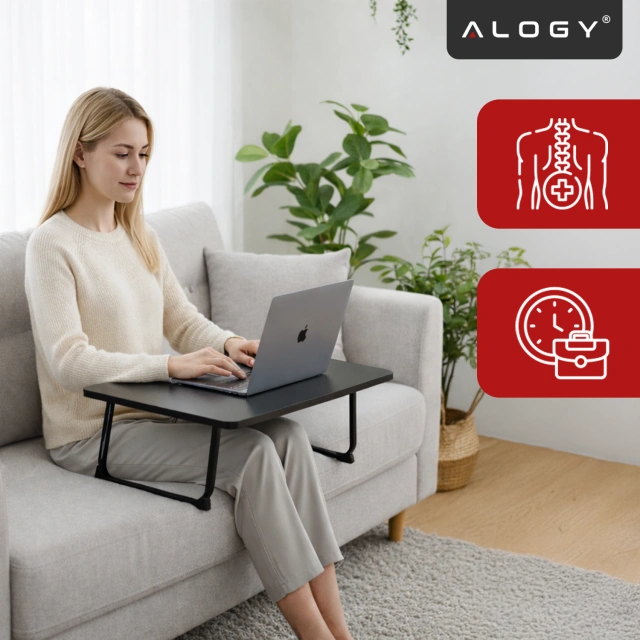 Stolik składany gamingowy 60×40 cm – biurko na laptopa z powierzchnią Carbon, lekki i przenośny, stabilna konstrukcja do domu i grania – Alogy CarbonDesk™ Czarny