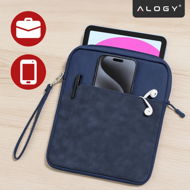 Torba Wsuwka Uniwersalna na tablet laptop 12–13" z Smyczką i Kieszonką, Ochronna, Wodoodporna, Miękkie Wnętrze Alogy SleeveBag™ – Etui do MacBook, iPad, Samsung, Lenovo, Xiaomi, Granatowy