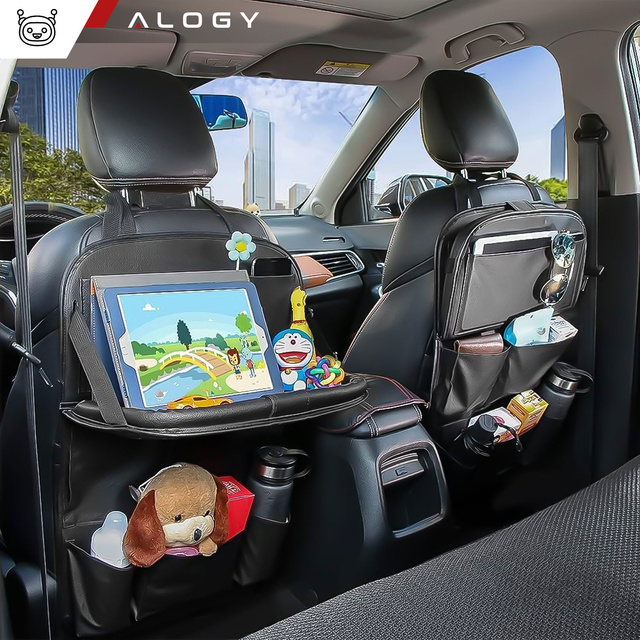 Alogy 2x Organizer samochodowy na przedni fotel siedzenie samochodu auta na tablet zabawki napoje Czarny
