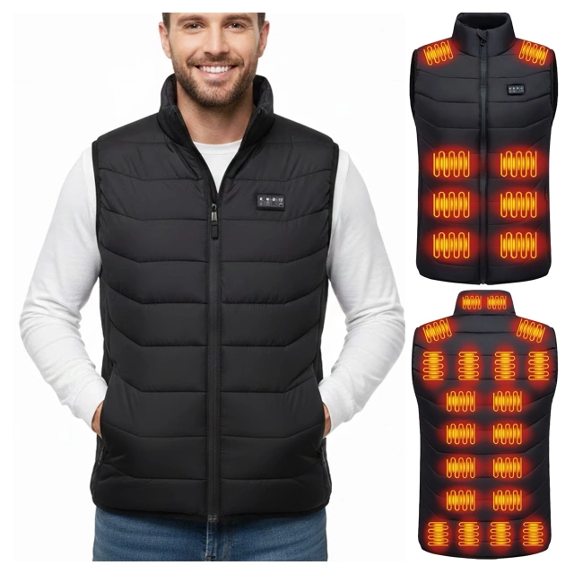 Kamizelka grzewcza z 28 strefami – 4-stopniowa regulacja temperatury, zasilanie USB, idealna na zimę i aktywności outdoor – Alogy ThermoVest™ Czarna (XL)