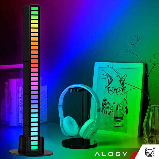 Alogy Lampa Smart LED Lamp RGB Lampka świecąca w rytm muzyki Kolorowa Lista Gaming Czarny