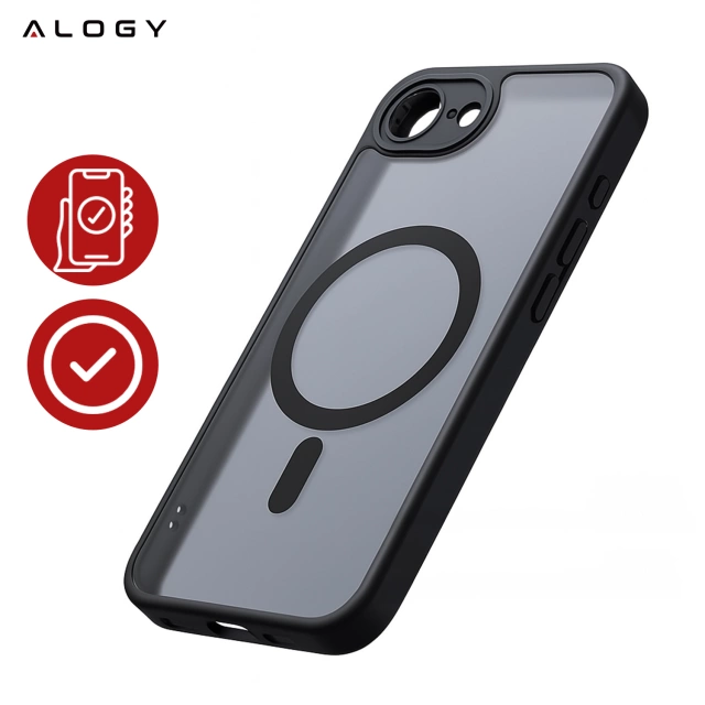 Etui do Apple iPhone 16e obudowa ochronna na telefon Alogy Matte HybridMag™️ Case do MagSafe Matowe Czarne